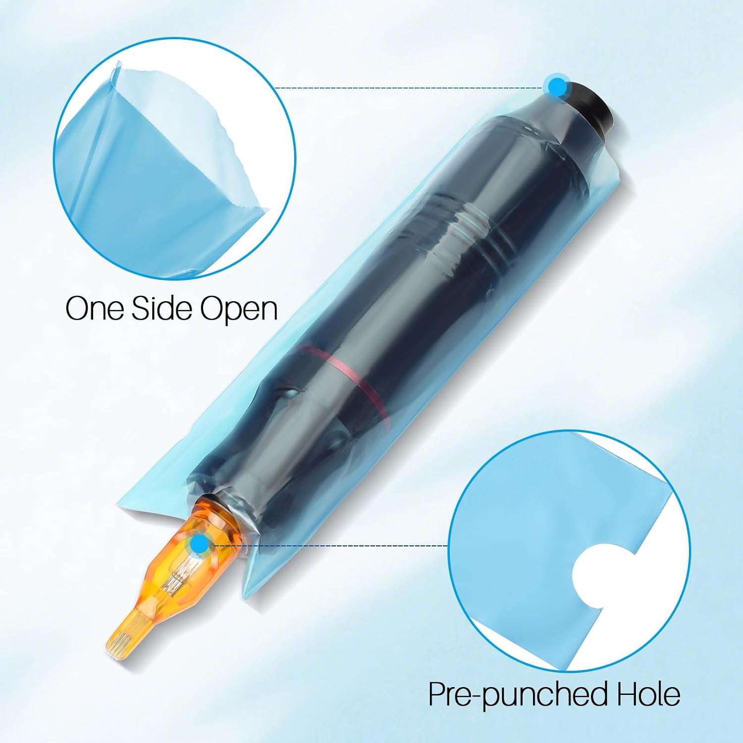Tattoo Pen Covers with Grip Tapes 200pcs Blue Tattoo Machine Bags 4pcs Tattoo Bandage Grip Wrap Pen Bags Machine Covers Tattoo Pen Sleeves Tattoo Supplies (200pcs Pen Bags+4pcs Grip Tape)