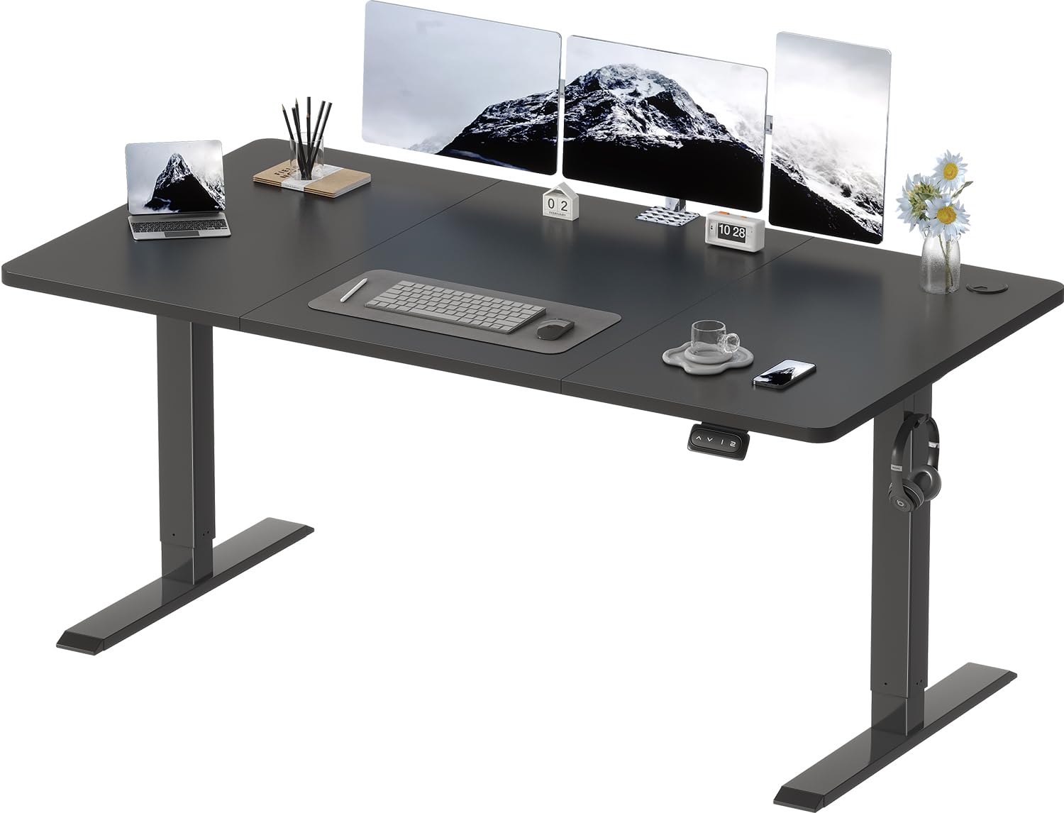 Devoko Electric Standing Desk 160x70cm, Height Adjustable Desk Ergonomic Stand up Table with 2 Memory Preset, Black