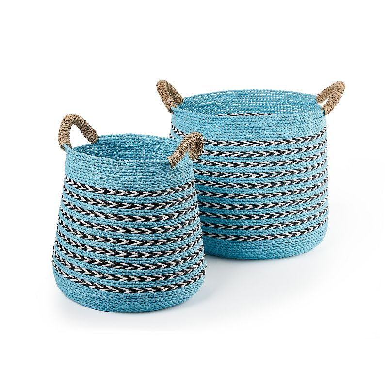Round Reverse Taper Raffia & Seagrass Basket with Ear Handles - Set of 2