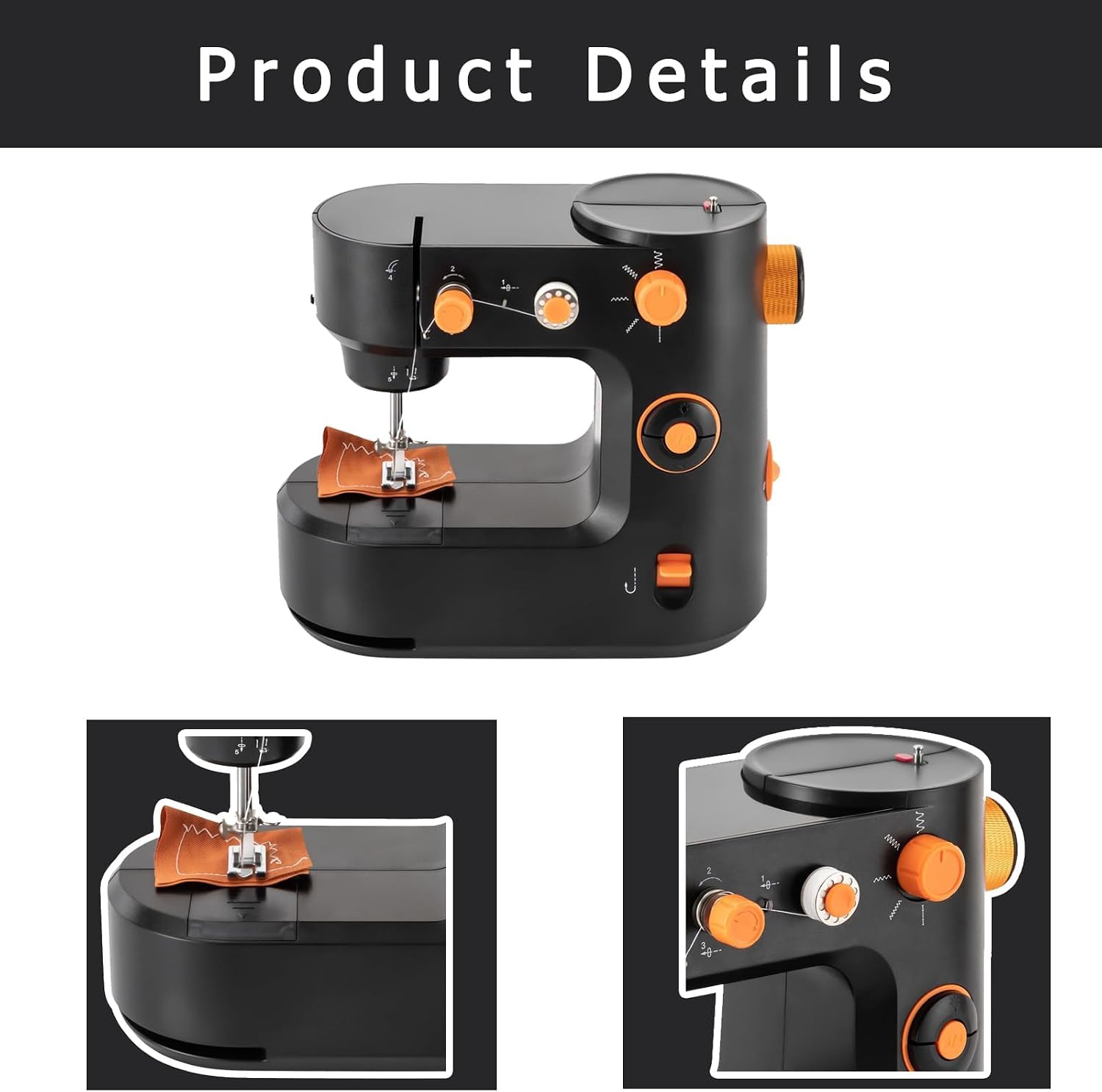 Mini macchina da cucire elettrica portatile con vano portaoggetti nascosto, 5 punti, 2 velocità, luce LED, braccio libero per seta e tessuti.