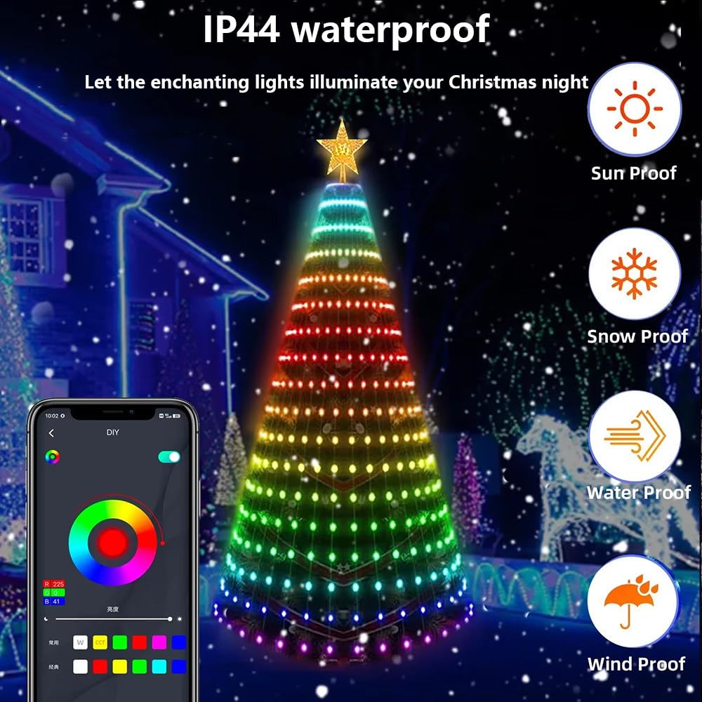 Inteligentne Lampki Choinkowe, 1,5 M/1,8 M/2,1 M, Z Gwiazdą Na Górze, 400 Diod LED, Obsługa Aplikacji/Pilota, Edycja Tekstu, Funkcja Timera I Różne Dynamiczne Efekty 1.8m