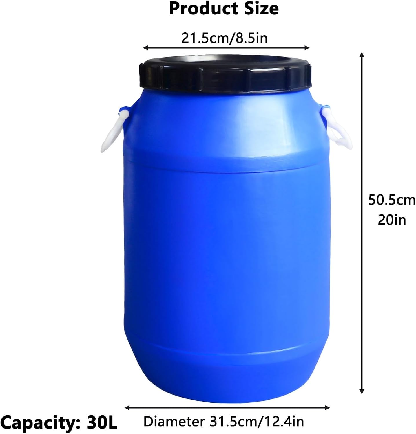 Plastic Sealed Storage Barrel with Lid - HDPE Fermentation Container for Grains, Liquids, Household & Factory Use - Heavy - Duty Sealed Drum with Handles - Food Grade(Blue,30L)