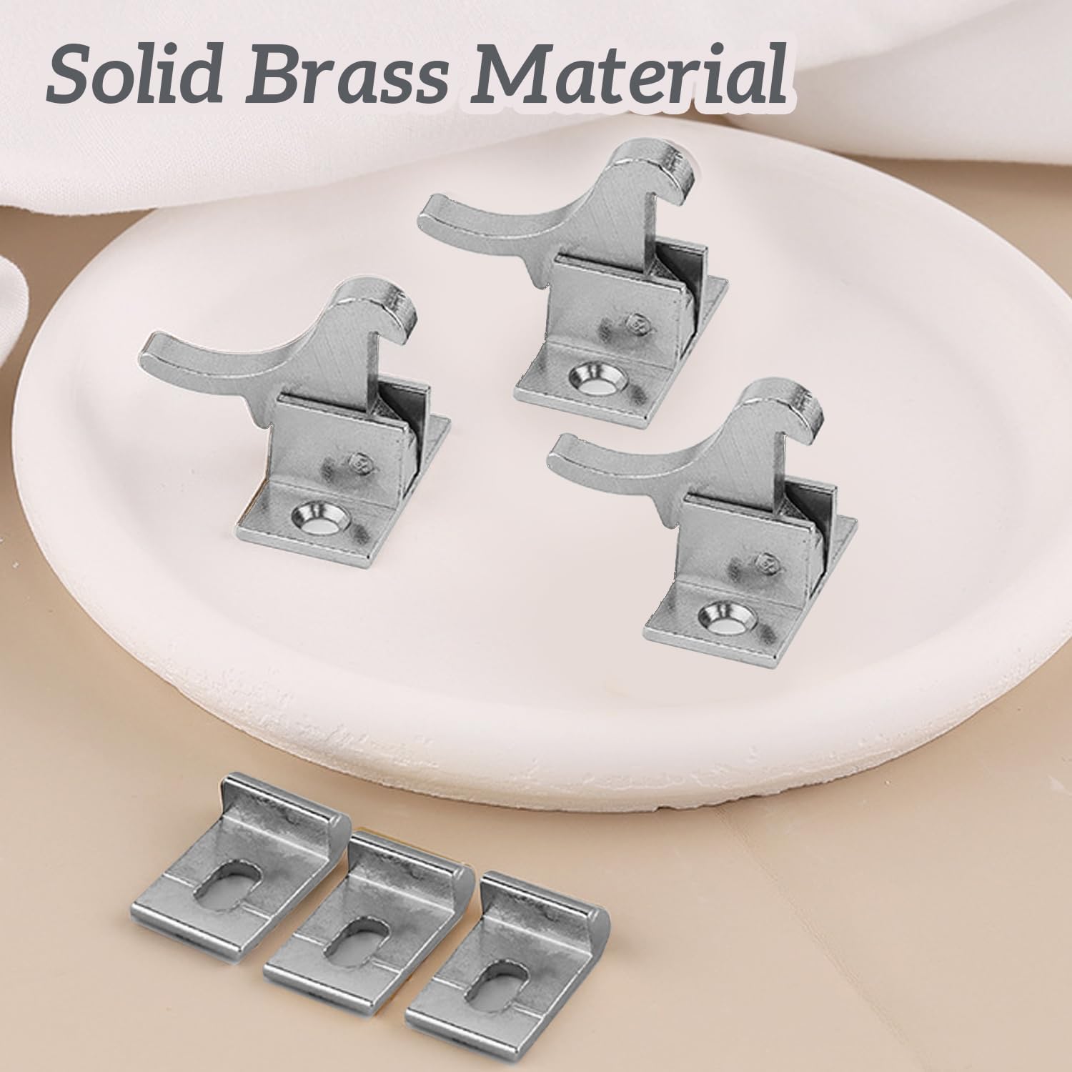 Brass Elbow Latch Cabinet Door Window Catch 8 Pcs | Silver Tone Closets Hardware, Window Fastener Lock, Bedroom Bathroom Cupboard Closure Device Mounting Screws