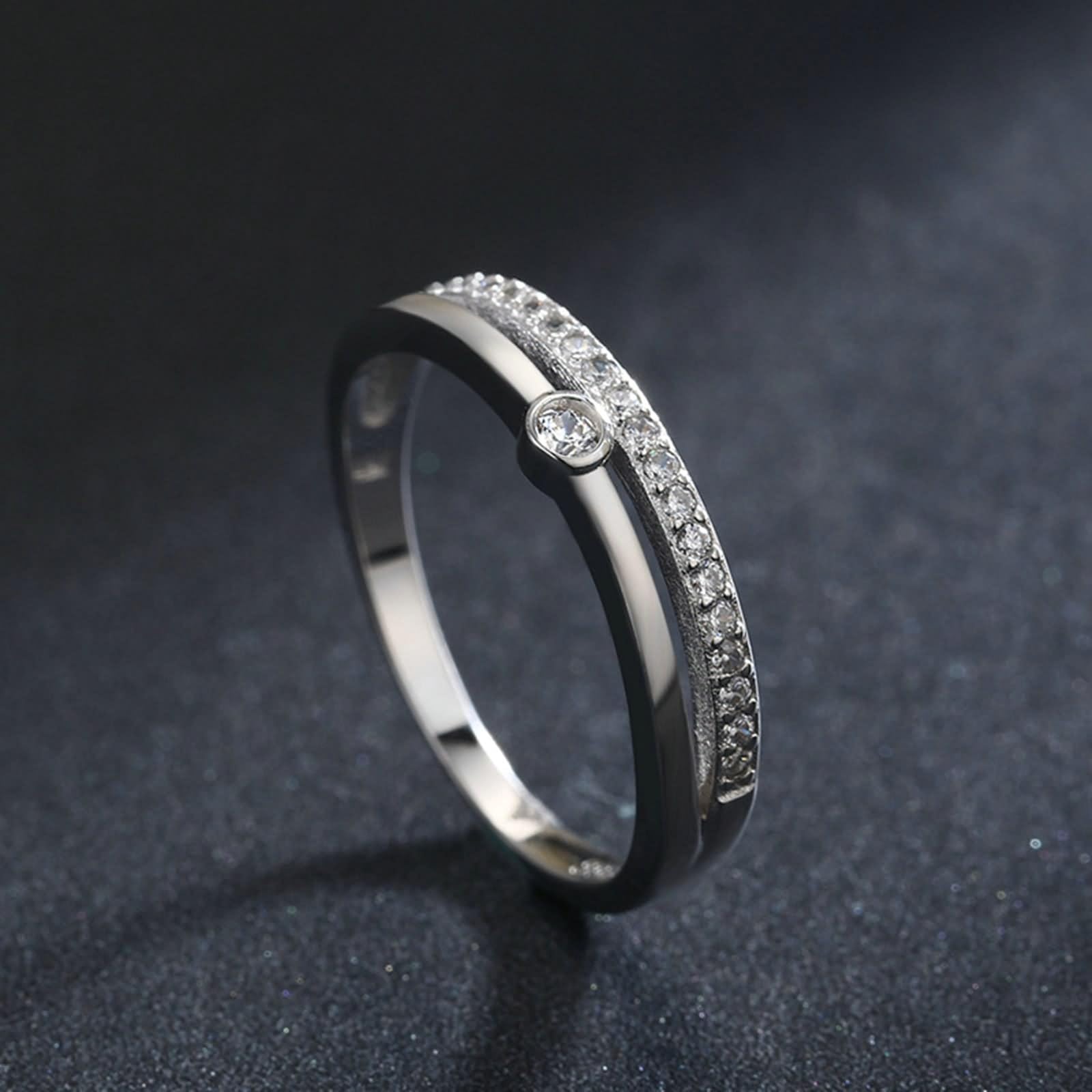 Anillo de oro blanco 9 K/14 K, alianzas de compromiso redondo con moissanita blanca promesa regalos para mujer