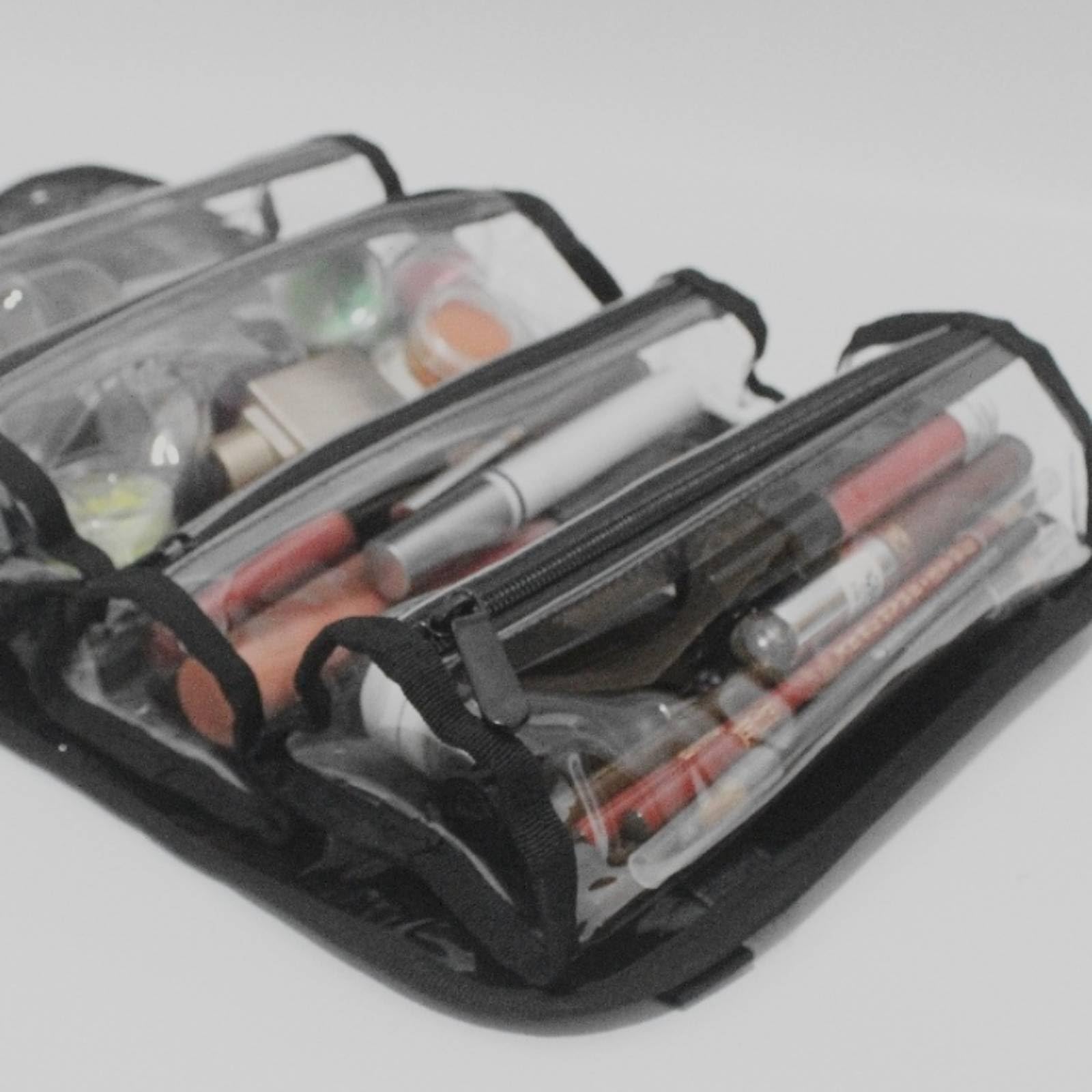 Trousse Maquillage Enroulable Étanche Trousse Maquillage avec Compartiments Transparents Facile à Nettoyer pour Maquilleurs