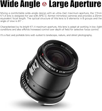 TTArtisan 17mm F1.4 APS-C Manual Focus Wide-Angle Large Aperture Cameras Lens Compatible with Olympus M43 Mount Camera, Panasonic M43-Mount M43 Mount M4/3 Mount Camera