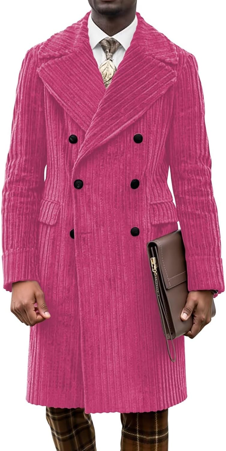 Mens Corduroy Coats Winter Double Breasted Jackets Coat Blazer Casual Collar Business Trench Coat for Men