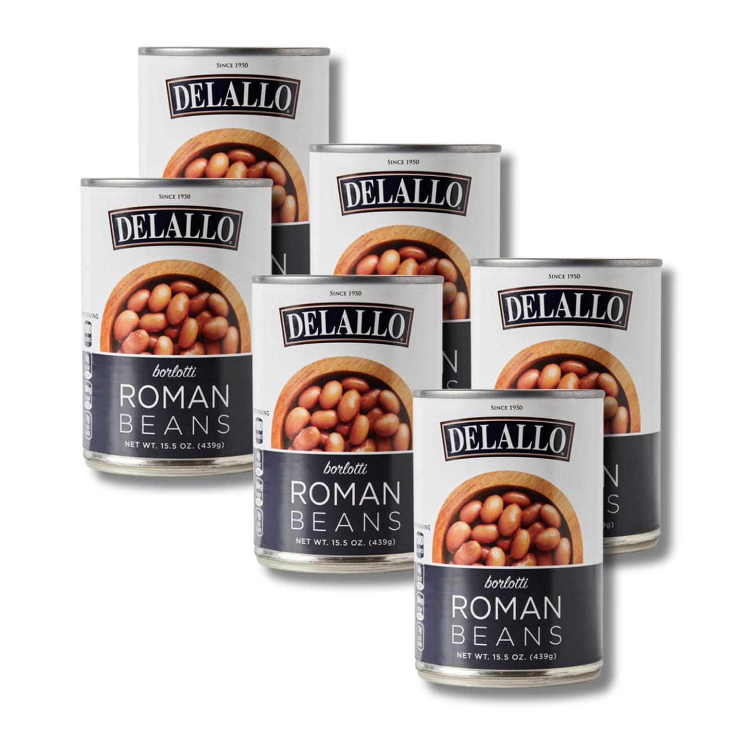 DeLallo Roman Beans, Borlotti Beans for Soups, Salads, and Dips, Non-GMO, Kosher, No Preservatives, Tender Creamy Texture, 15.5 oz Can, (6 Pack)