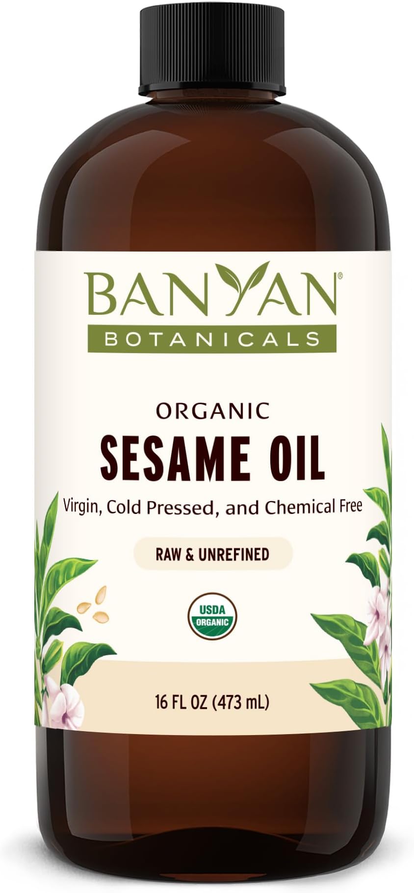 Banyan Botanicals Organic Unrefined Sesame Oil – Rich & Warming Ayurvedic Massage Oil for Body & Scalp – Traditional Abhyanga Oil for Deep Tissue Grounding & Recovery – 16 oz – USDA Organic