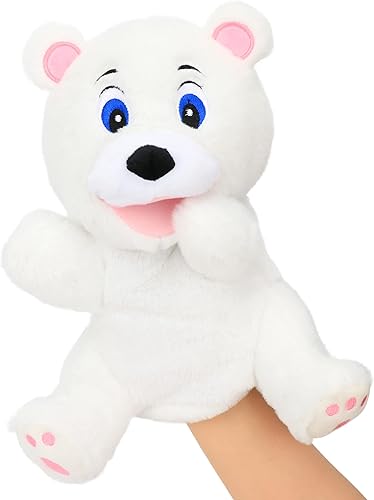 Hopearl Marioneta de mano de oso blanco de felpa con boca abierta y movible para juego imaginativo, juego de rol, juguete interactivo para contar