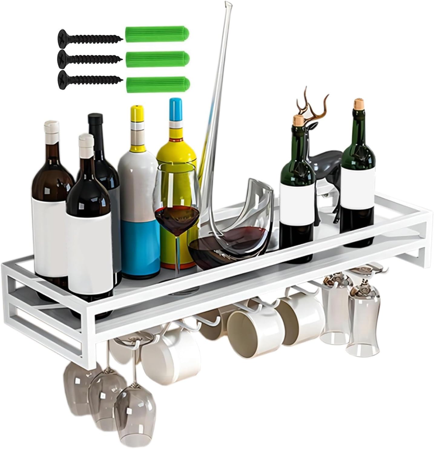 LIGUOYI Wine Glass Holder Wall-Mounted Stemware Holder Black/Gold/White Wine Glass Racks Space Saving Easy to Install Durable Wine Glass Rack Holder, for Kitchen Bar