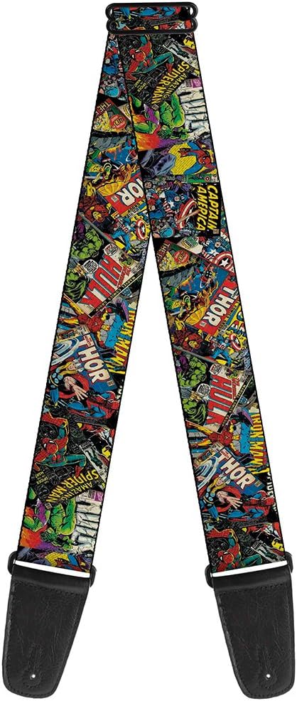 Buckle-DownGS-WAV035 Guitar Strap - Retro Marvel Comic Books Stacked CLOSE-UP, 2" Wide & 29-54" Length GS-WAV035