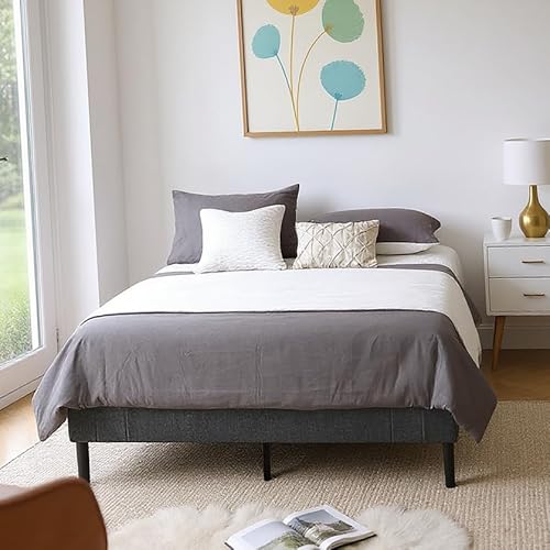 Queen/Full Size Platform Bed Frame w/Wood Slat Support - Elegant,