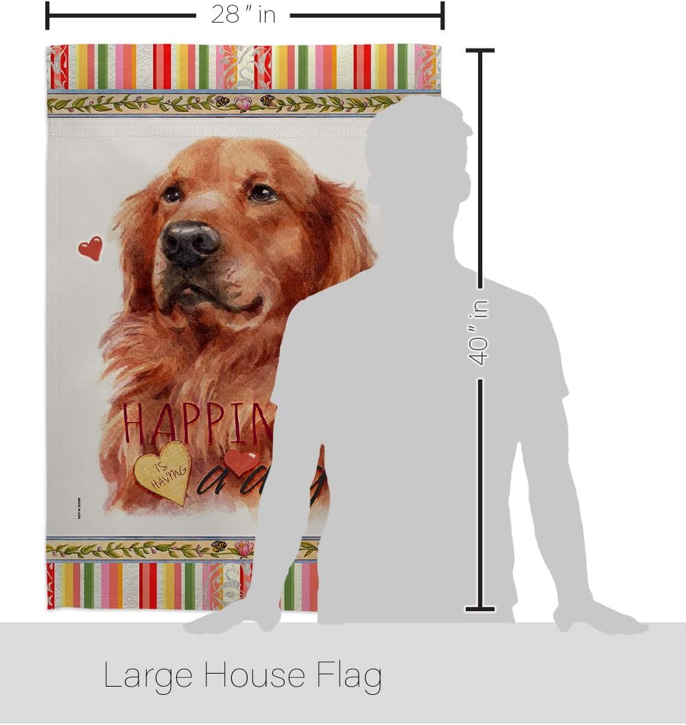 Breeze Decor Red Golden Retriever Happiness House Flag-Pack Dog Puppy Spoiled Paw Canine Fur Pet Nature Farm Animal Creature Support Our Troops Banner Small Garden Yard Gift Double-Sided, Made in USA