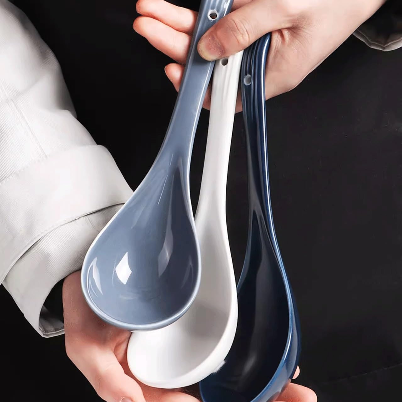Spoons,soup spoons,Spoons for Cooking Kitchen Table Spoon Ceramic Spoon Household Large Long Handle Spoon Large Round Spoon Porridge Spoon Dessert Spoon Tableware Dinner Spoon Teaspoons