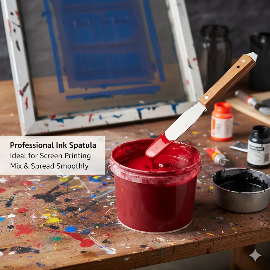 Screen Printing Ink Spatula, Flexible Ink Spreader for Screen Printing, Durable Wood Handle Scraper, Versatile Art Tool for Oils, Acrylics and 3D Print Cleanup
