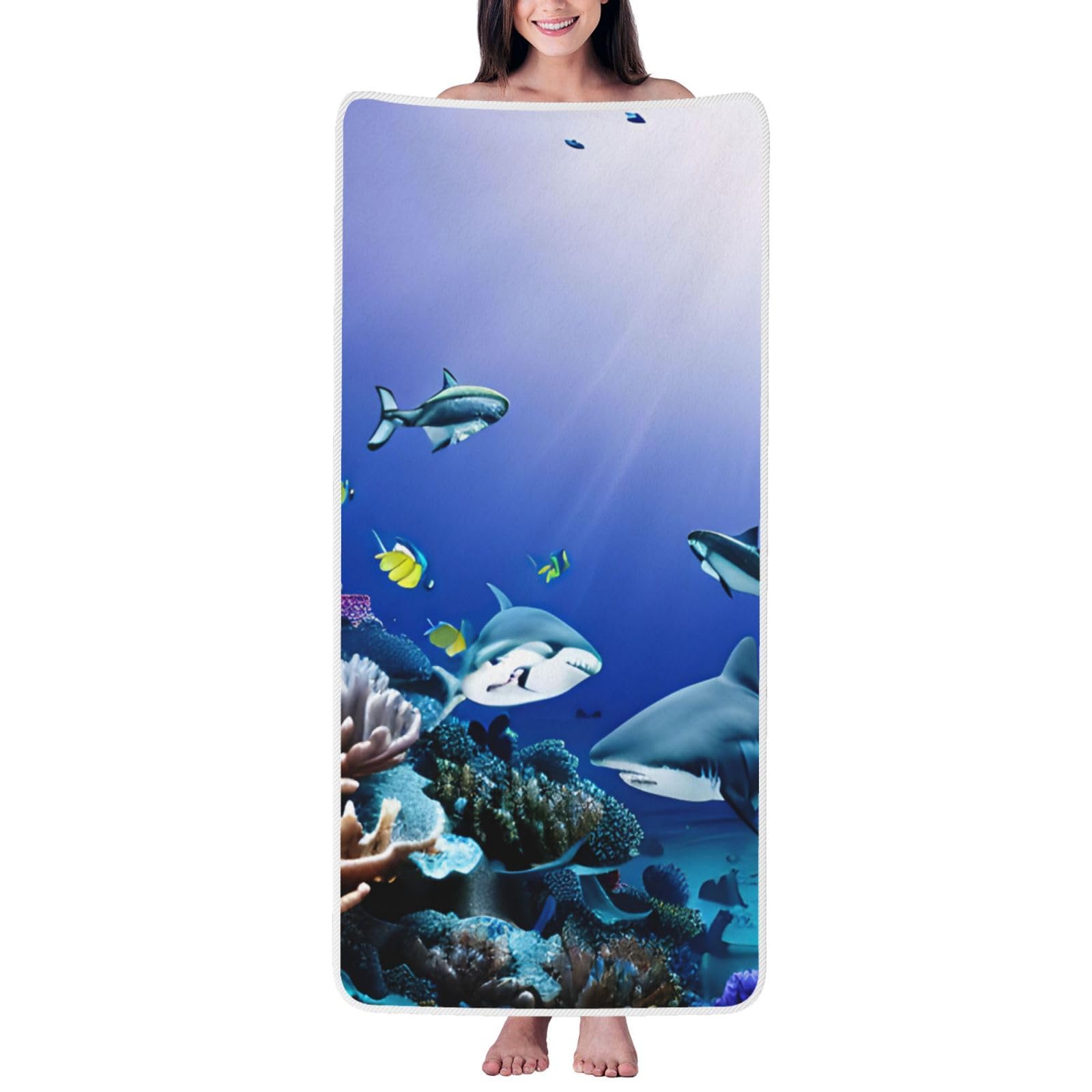Serviette de bain requin haut de gamme en velours corail soyeux pour salle de bain et spa