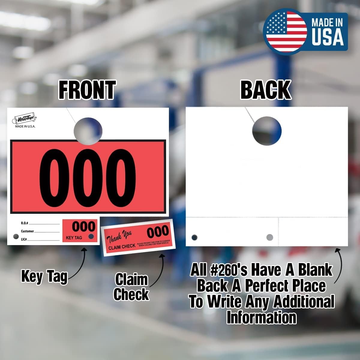 Versa-Tags 1000 Red Car Dealer Service Hang Tags Service Dispatch Numbers, Service Department Numbered Key Tags for Mechanic Repair Shop 3 Part Key Ring - Red (000-999)