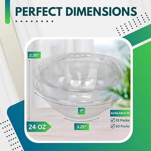 Vista 2 de Green Direct Recipientes de ensalada de 24 onzas con tapas, paquete de 50 unidades, de plástico transparente para almuerzo, servir y mezclar
