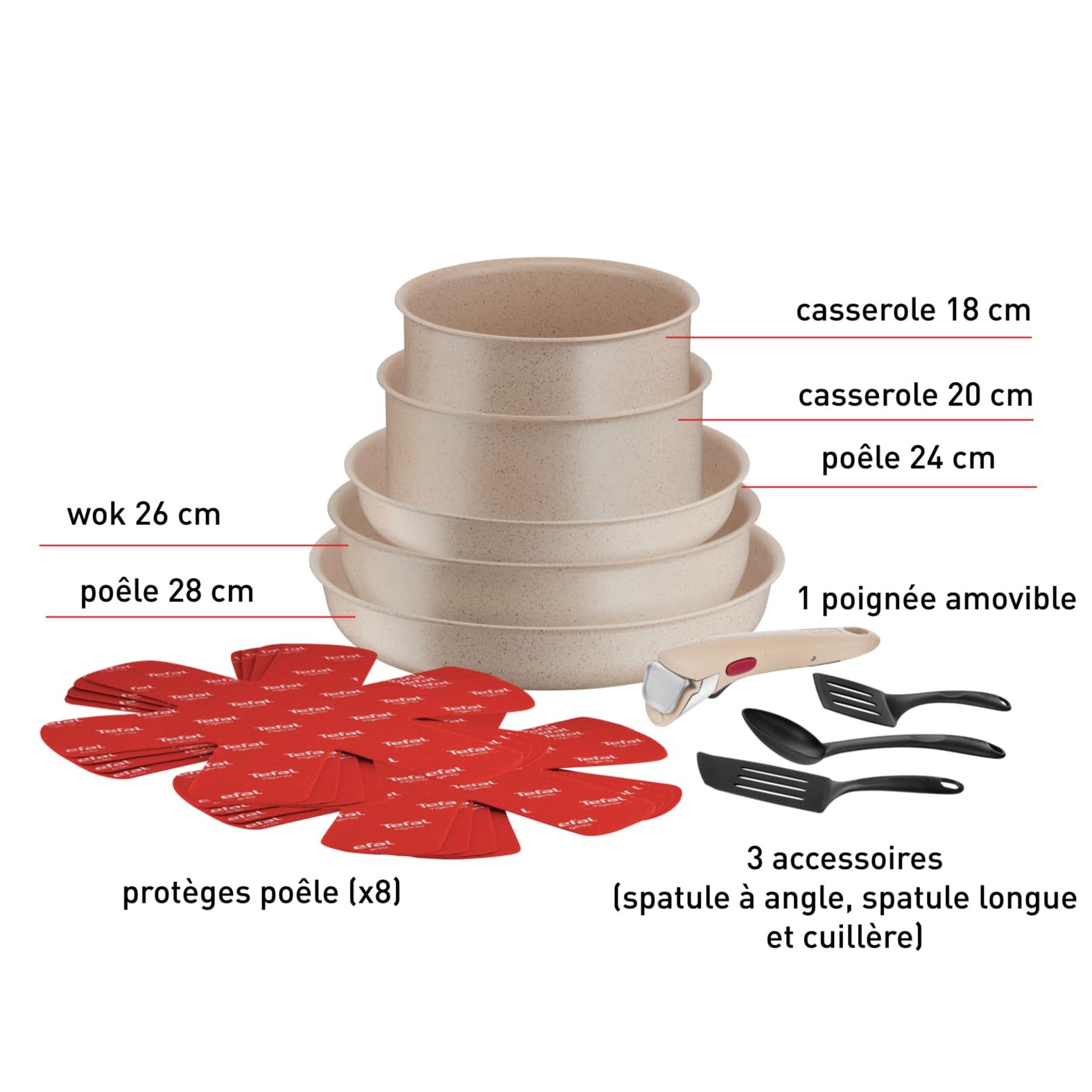 Tefal Ingenio Delight L7839002 Batterie de cuisine 17 pièces Poêles, casseroles, induction, revêtement antiadhésif, indicateur de température, empilable, passe au lave-vaisselle, fabriqué en France