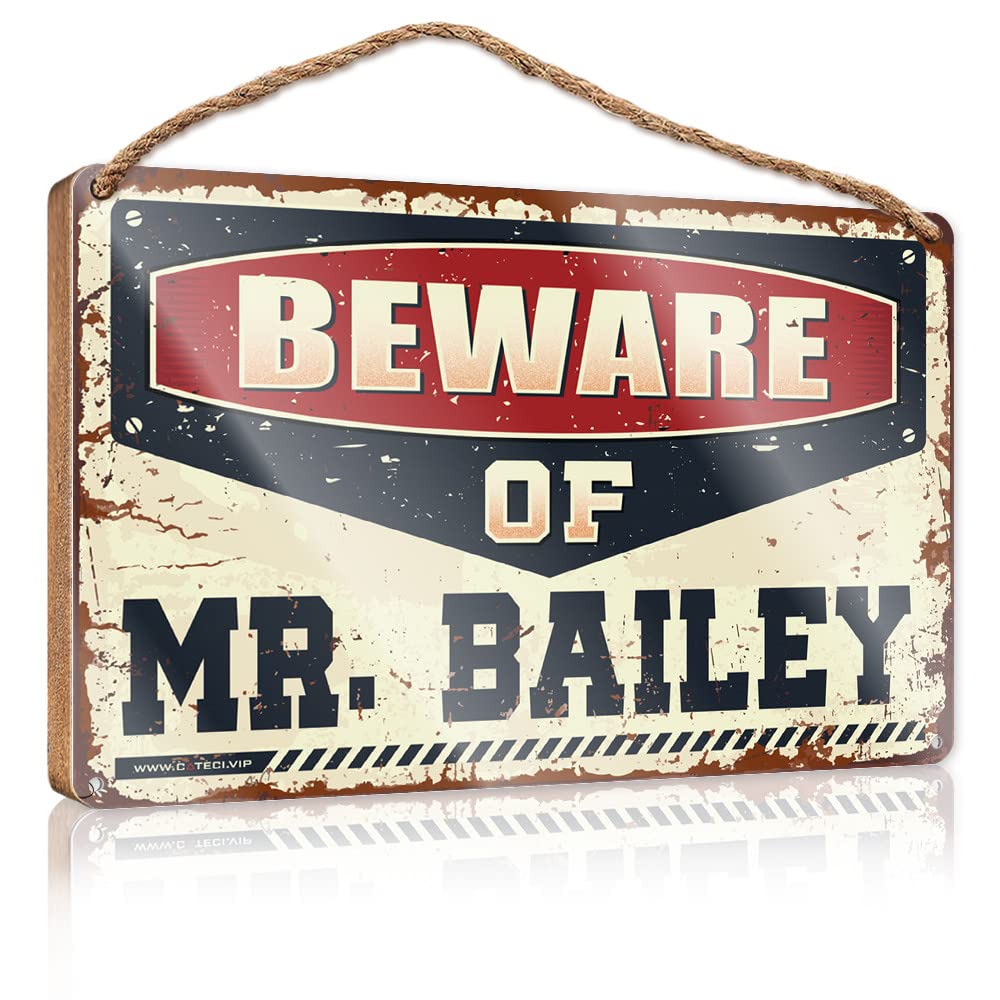FZFN Spring Porch Sign Beware Of Mr. Bailey Wooden Sign Restroom Decor Welcome Sign For Front Porch Standi(23X35CM)