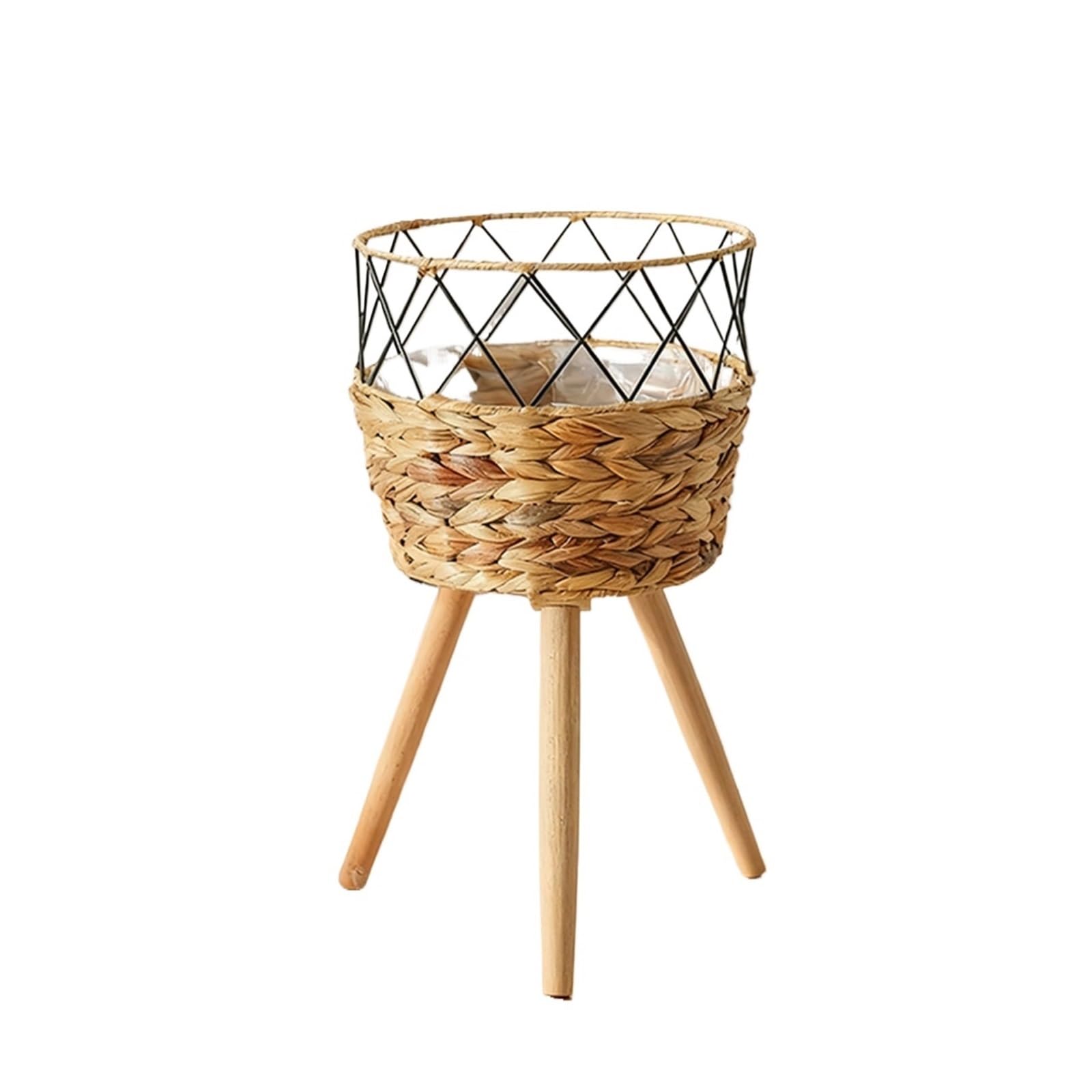 GHHZML Plant Stand Living Room Floor-Standing Tall Plant Stand, Rattan-Woven Wooden Basket, Indoor Holder, Decorative For Pothos Planters(Set2 Medium)