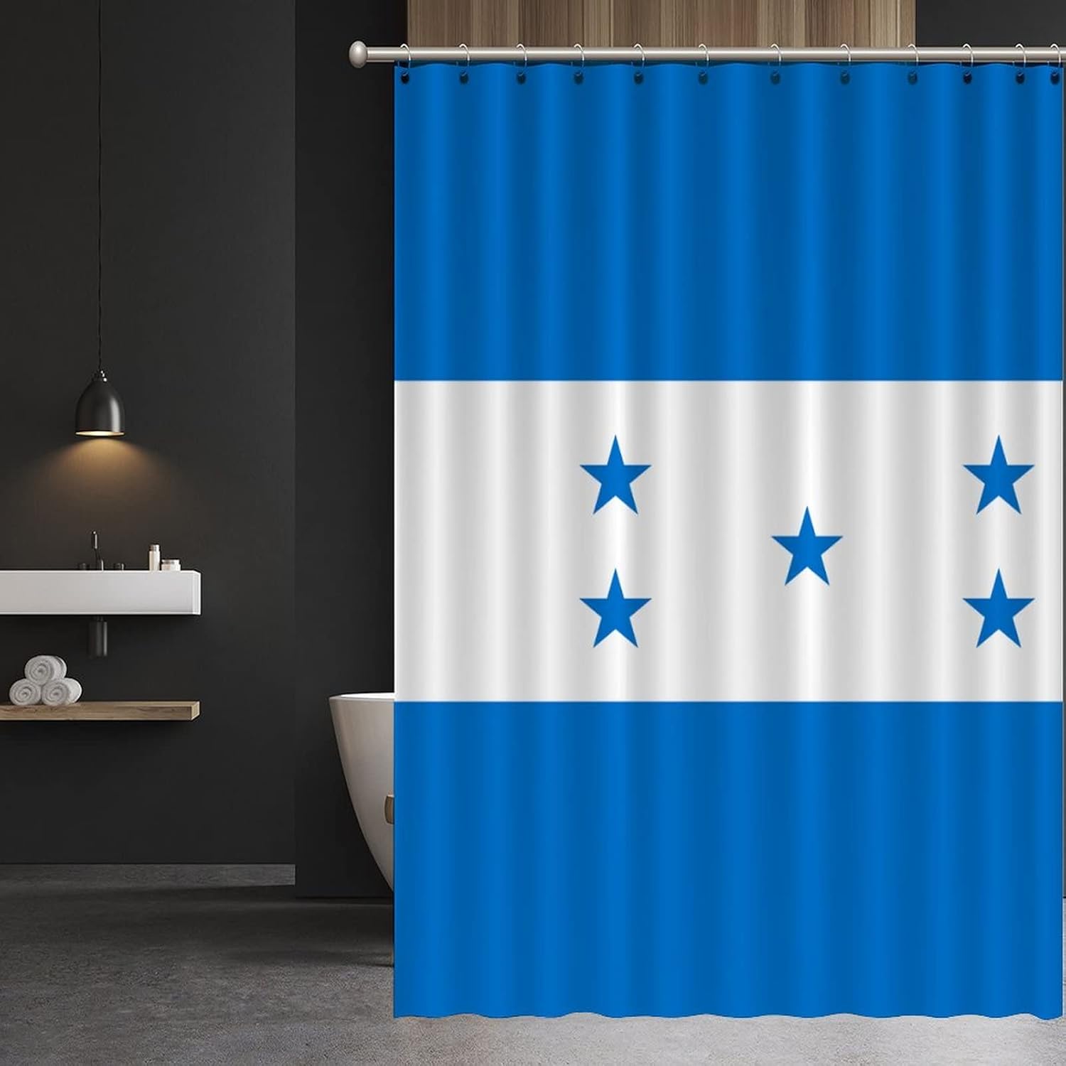 72x72in Patriotic Polyester Bath Curtains Honduras National Flag Pattern Waterproof Peeps Easy Care Machine Washable Durable with Hooks Shower Stall Home Decor
