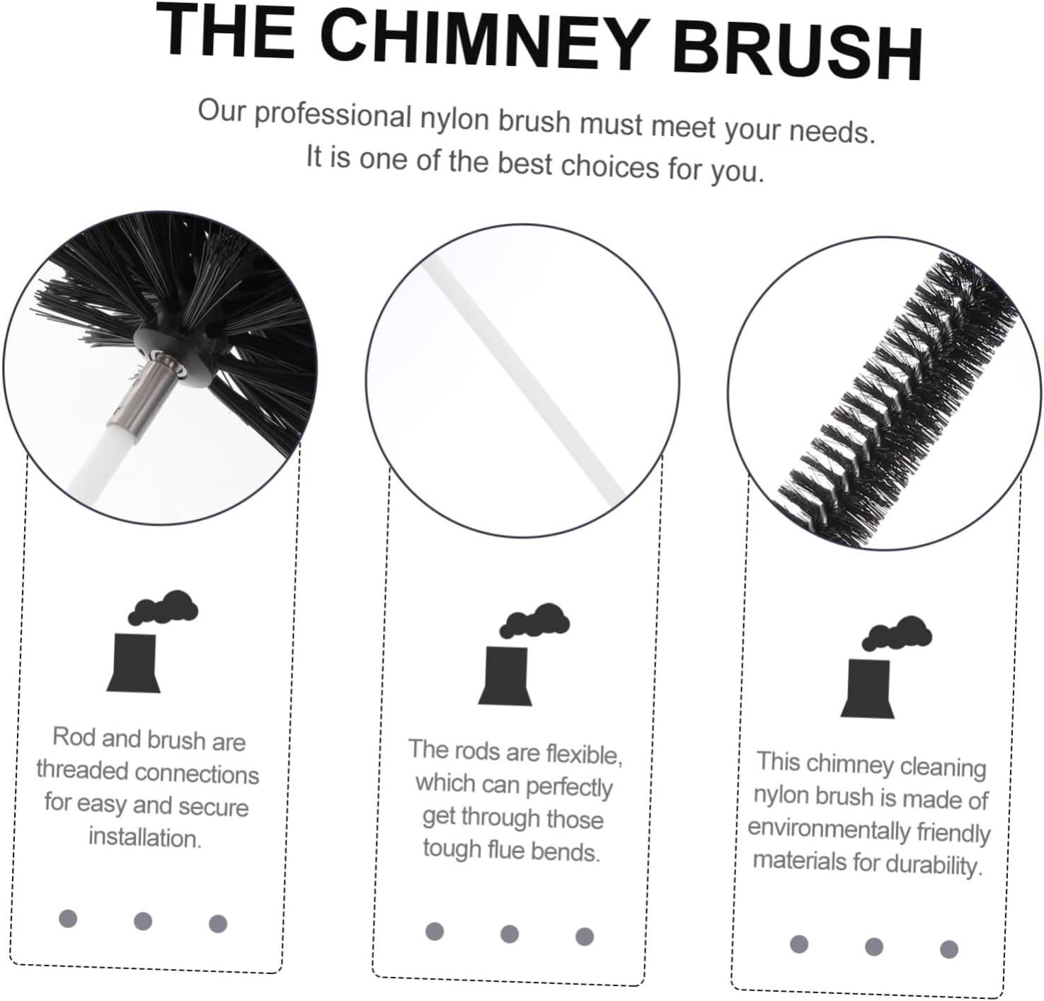 1 Set Flexible Chimney Brush Cleaning Kit for Dryer Vent Duct Stove Efficient Rods for Tough Flue Bends Compatible with Drill for Stubborn Deposits Removal