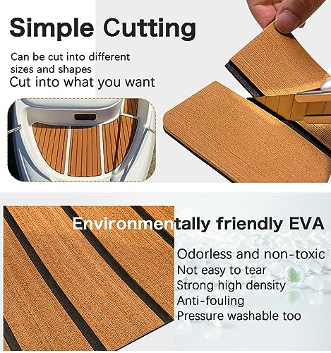HLHgirl Boat Flooring 94\"x35\", EVA Foam Boat Decking Marine Foam Decking Self-Adhesive Non-Slip Faux Teak Flooring for Boats Motorboat RV Yacht Kayak