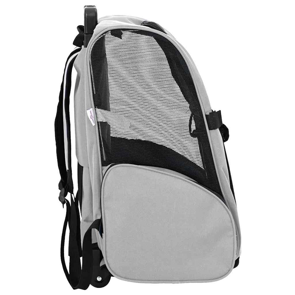 Trolley per animali domestici, 3 in 1, grigio, 48 x 32 x (57-106) cm | Zaino rimovibile, borsa a mano per cani, borsa a rullo con manico regolabile, finestra in rete, 2 tasche con cerniera