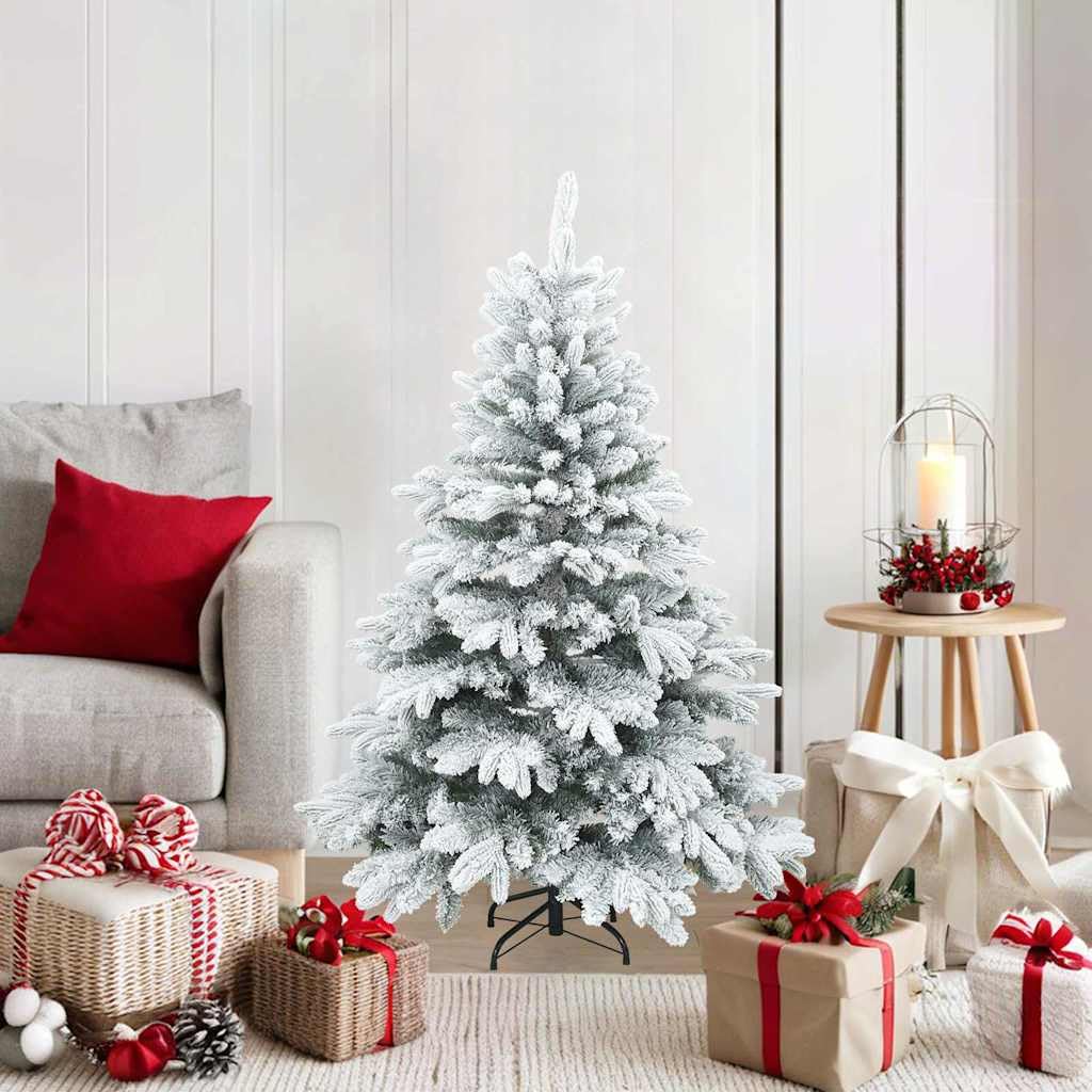 Moderno árbol de Navidad artificial plegable con nieve flocado blanco, 120 cm de alto, con soporte de metal resistente, para interior y exterior protegido, fácil de montar