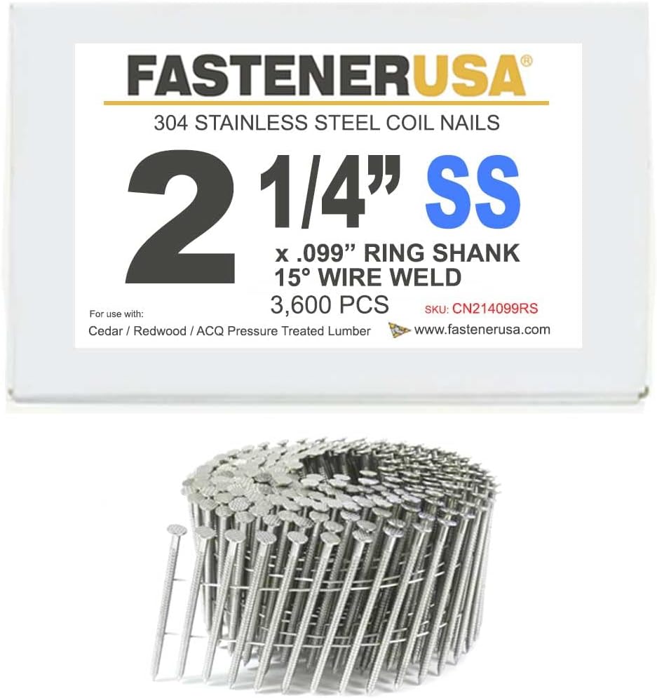 2-1/4" x .099 Ring 304SS Coil Nails 15-DEG Wire 3,600ct | CN214099RS