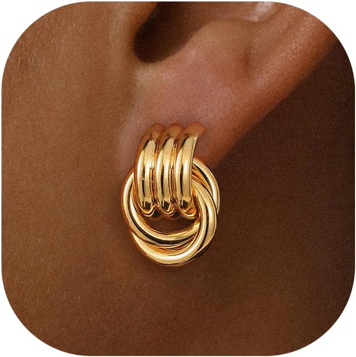 SHERLOVE Trendy Chunky Gold Knot Earrings for Women, Unique Statement Drop Dangle Earrings Hypoallergenic Lightweight Gold Jewelry Women