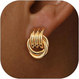 SHERLOVE Trendy Chunky Gold Knot Earrings for Women, Unique Statement Drop Dangle Earrings Hypoallergenic Lightweight Gold Jewelry Women