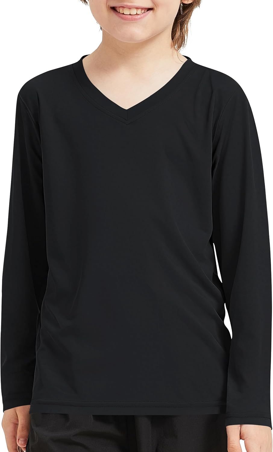 QBK 4T to Youth Neon Shirt Kids Rash Guard UPF 50+ V-Neck Dry Fit Athletic Performance Long Sleeve Shirts for Boys and Girls