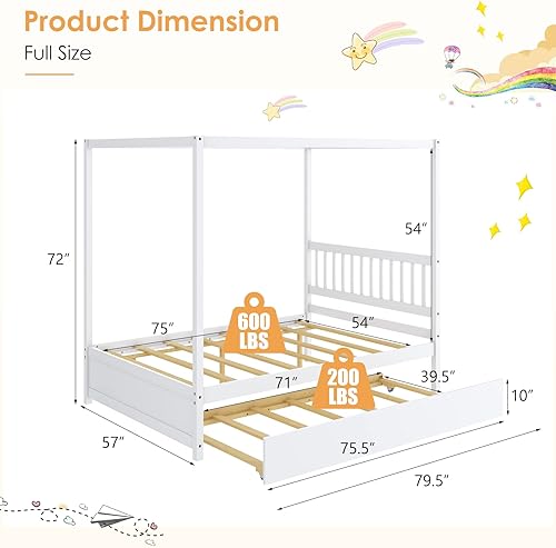 Miniatura 9 de KOMFOTT Cama individual con nido, marco de cama de plataforma de madera maciza, cama para niños con techo para niñas y niños, no necesita somier,