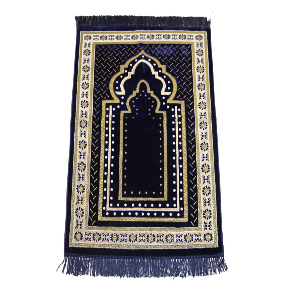 STARGOLD Traditional Turkish Prayer Mat, 70x110 cm Large Portable, Multicolor Islamic Prayer rug, Janamaz Sajjadah for Muslim Men and Women - Navy, SG-P010