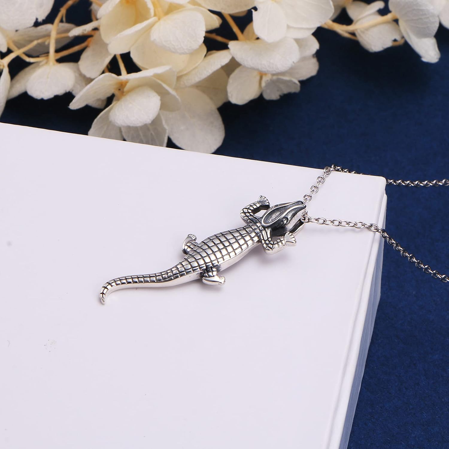 DAOCHONG S925 Sterling Silver Alligators Crocodile Animal Pendant Necklace for Women Men Teen - Image 3