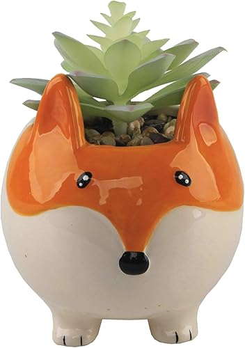 Miniatura 4 de Flora Bunda Maceta de cerámica para suculentas, de 4 pulgadas, diseño de animales pequeños, color marrón