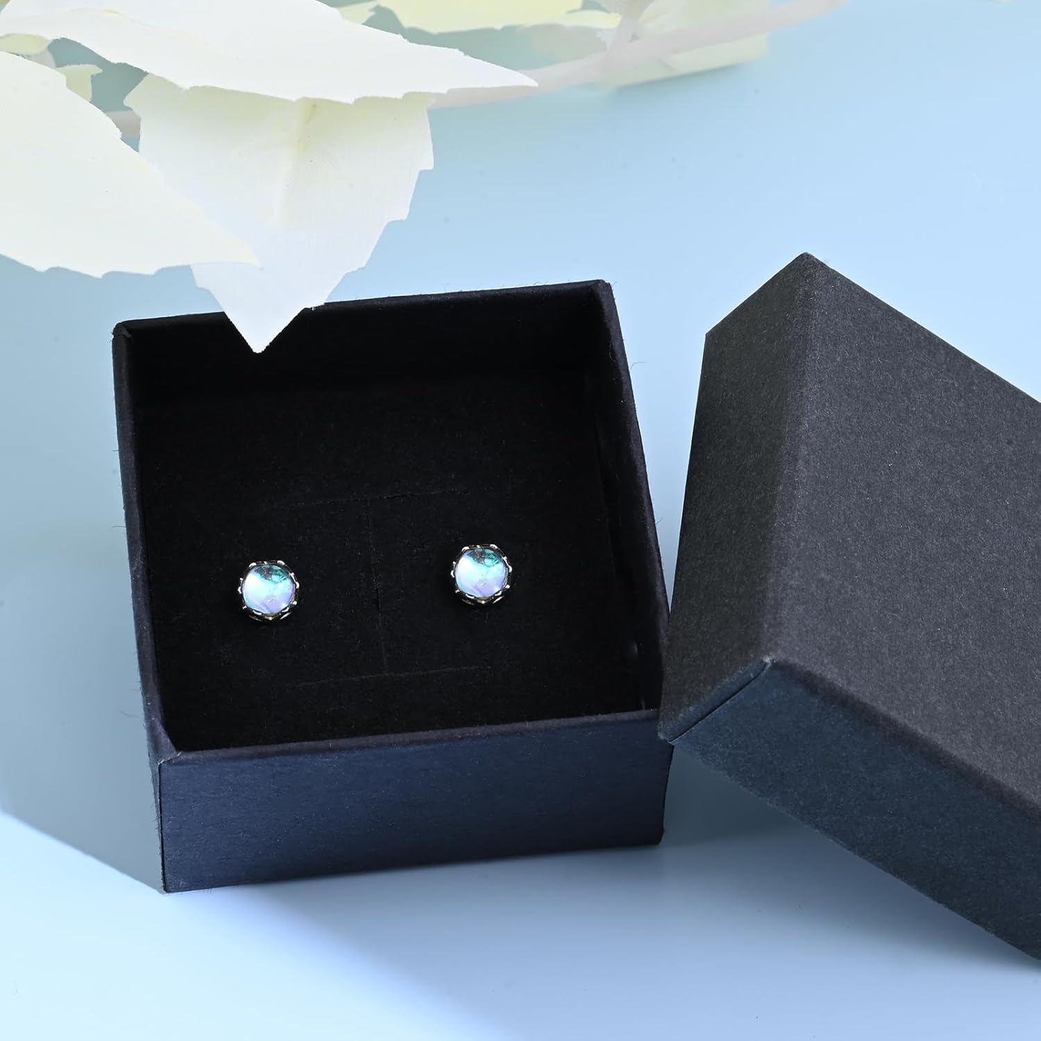 Small 925 Sterling Silver/14K Gold Pltaed Rainbow Moonstone Stud Earrings for Women Tiny Moonstone Birthstone Earrings Gemstone Jewelry for Daily - Image 7