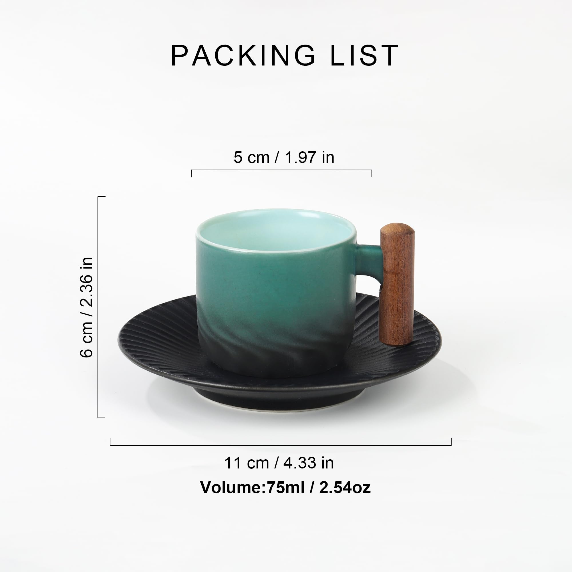 Set De 6 Tasses à Espresso Et Soucoupes En Céramique - 80 Ml, Motif Marron Doré - Pour Café Maison, Cadeau élégant - 3
