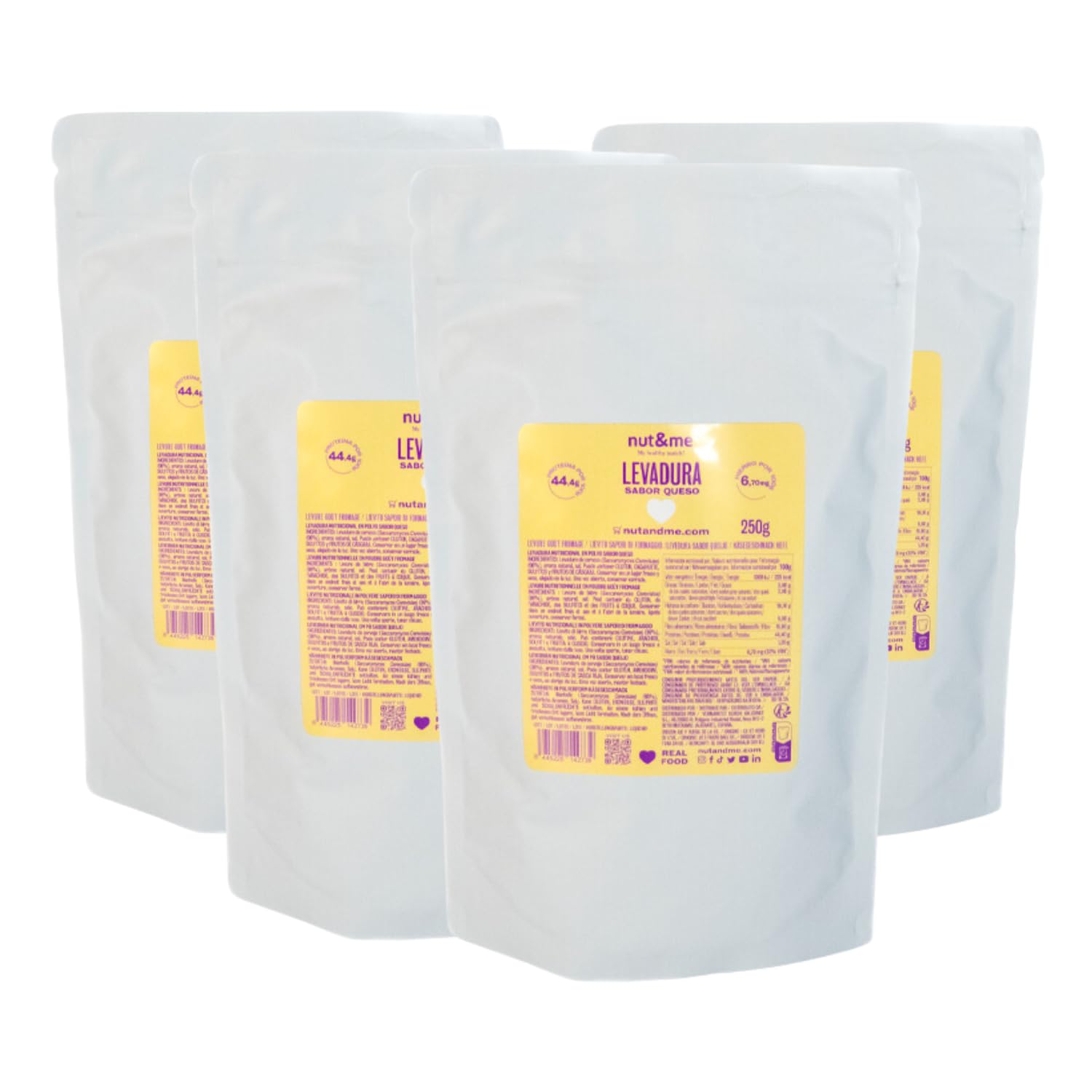 Levure nutritionnelle saveur fromage 1kg nut&me | Levure en poudre | saveur parmesan | Haute teneur en protéine | source de fer | végétalien | faible teneur en glucides | Pack 4 x 250gr