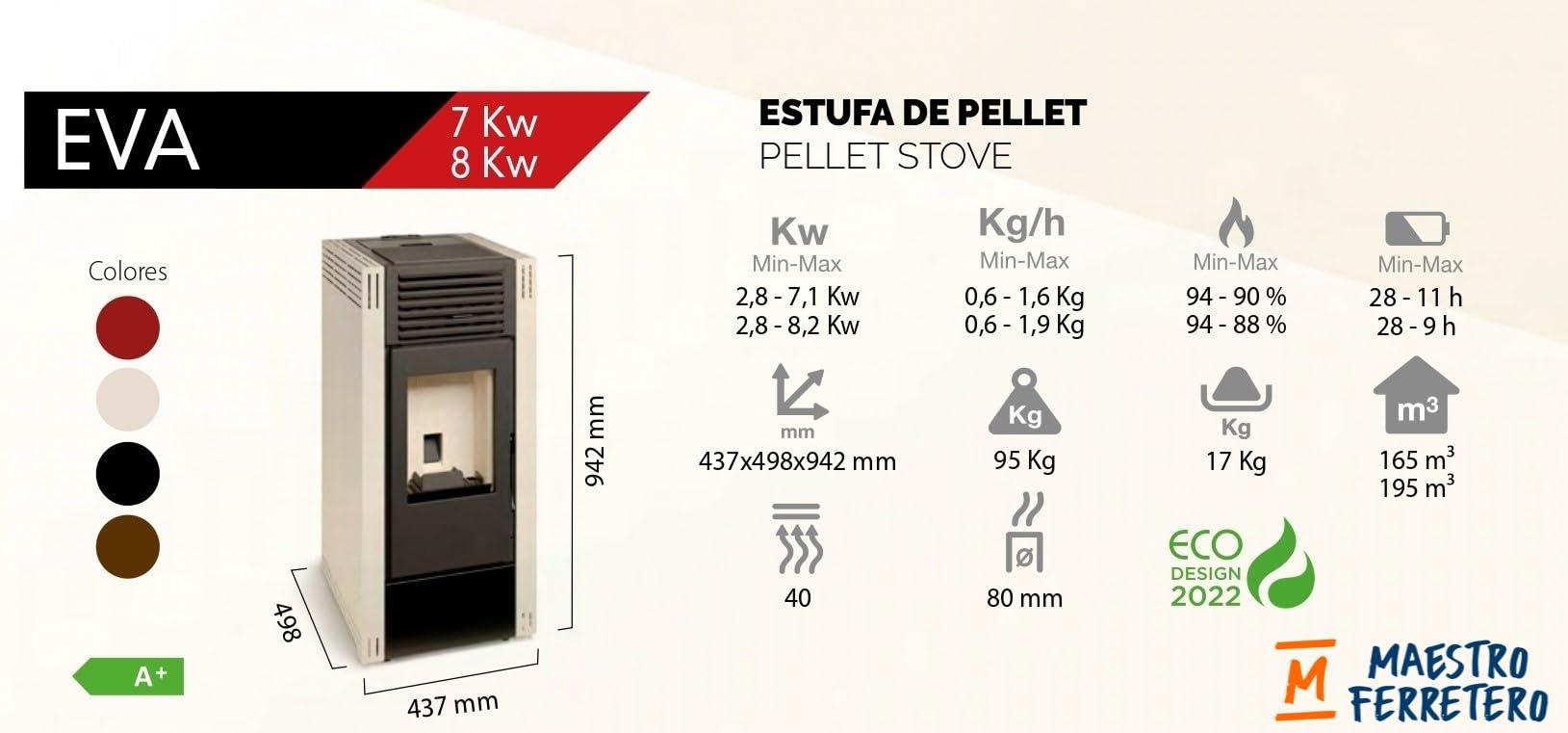 TJ - Estufa de Pellets Modelo EVA de 8 kW color MARRON