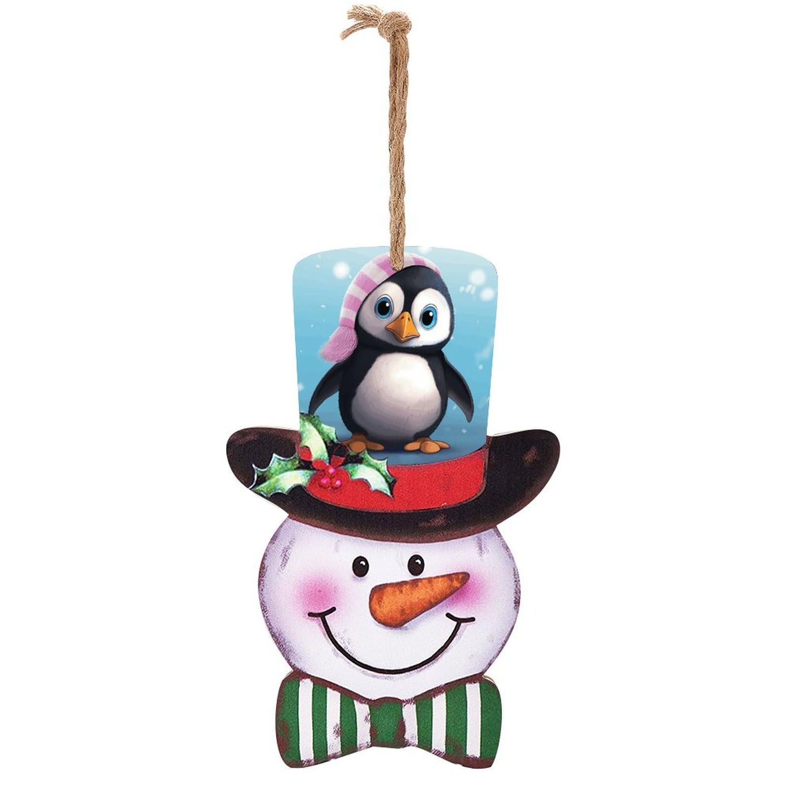 Lovely Penguin Snowman Decor Christmas Snowmans Hanging Decors Wooden Exquisite Holiday Decoration Sign for Home Window Wall Farmhouse Indoor Outdoo