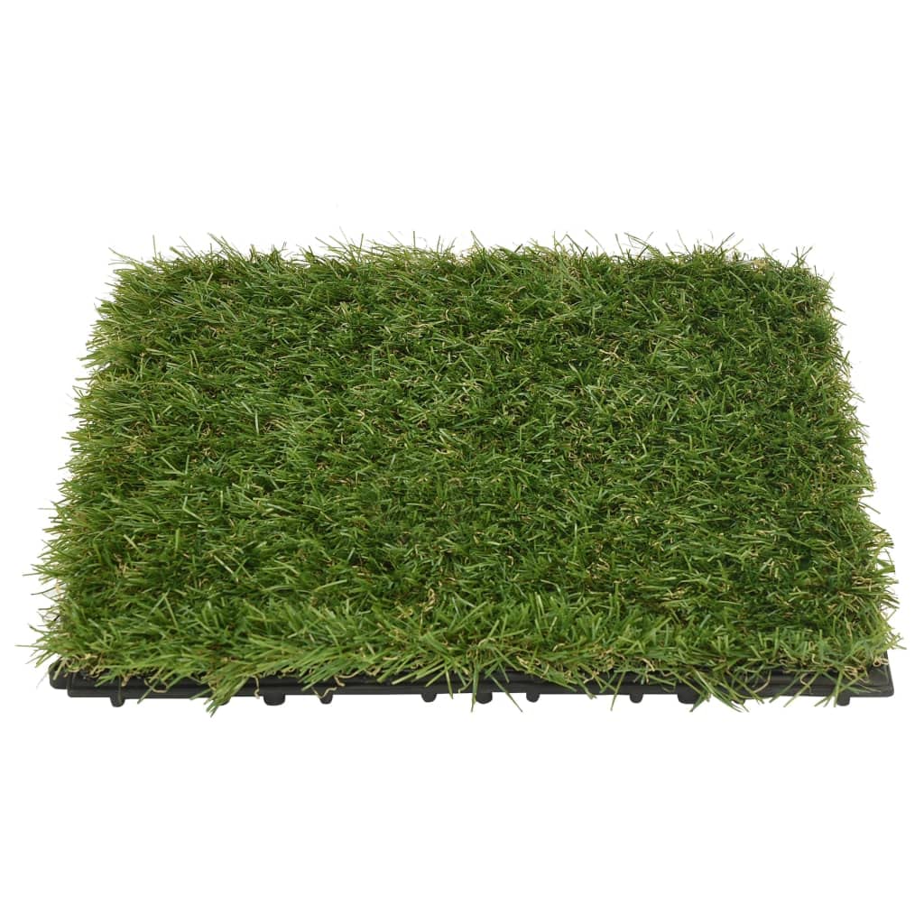 Płytki ze sztucznej trawy, 22 sztuki, zielone, 30 x 30 cm, system wtykowy z polietylenu, łatwe w pielęgnacji, do użytku wewnątrz i na zewnątrz, nowoczesna dekoracja w stylu boho do salonu