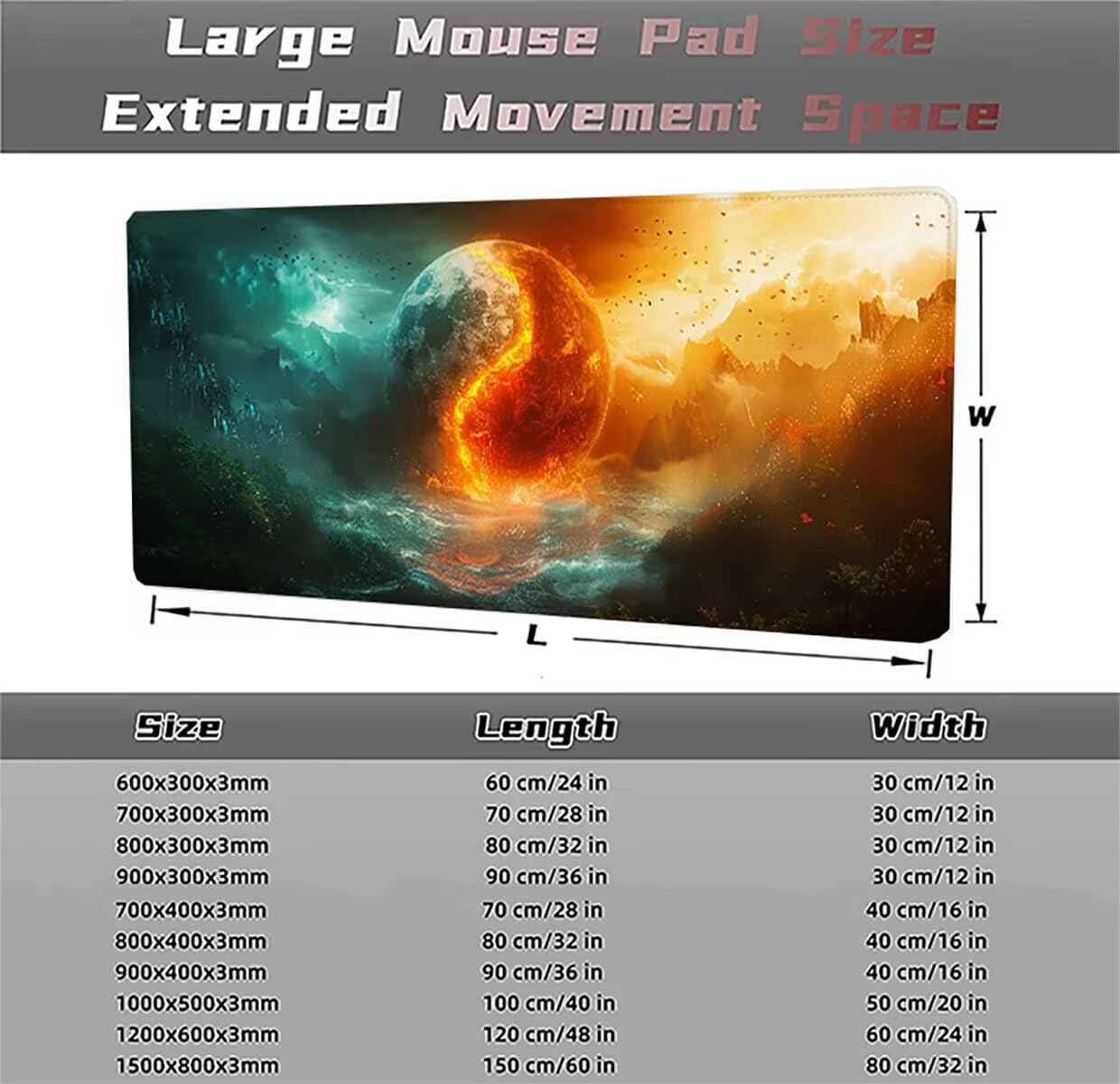 Tappetino per Mouse Gaming XXL 1200x600x3mm– Ufficio Mousepad Grande – Migliora la Velocità e la Precisione Tenuta Stabile Sottomano per Ufficio e Casa Accessori Scrivania Paesaggio PjY15705 N-U