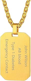 Collar con Placa de Identidad Personalizada, Collar Militar Dog Tag para Hombres Mujeres, Acero/Dorado/Negro, Caja de Regalo y Grabado Gratis