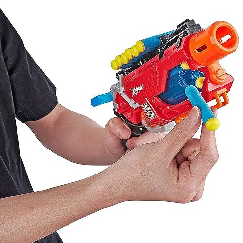Miniatura 5 de ZURU - Dino Attack Dino Striker (paquete de 2 + 48 dardos + 6 blancos de disparo) X-Shot de espuma azul, lanzador de juguete, barril giratorio