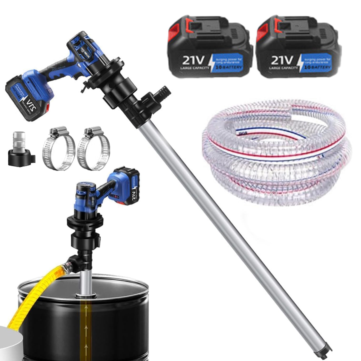 YXFAZPP Battery Powered Fuel Drum Pump, Electric Oil Barrel Pump, Adjustable Speed, with 80-150L/min Suction, 92cm Length Tube (Stainless)