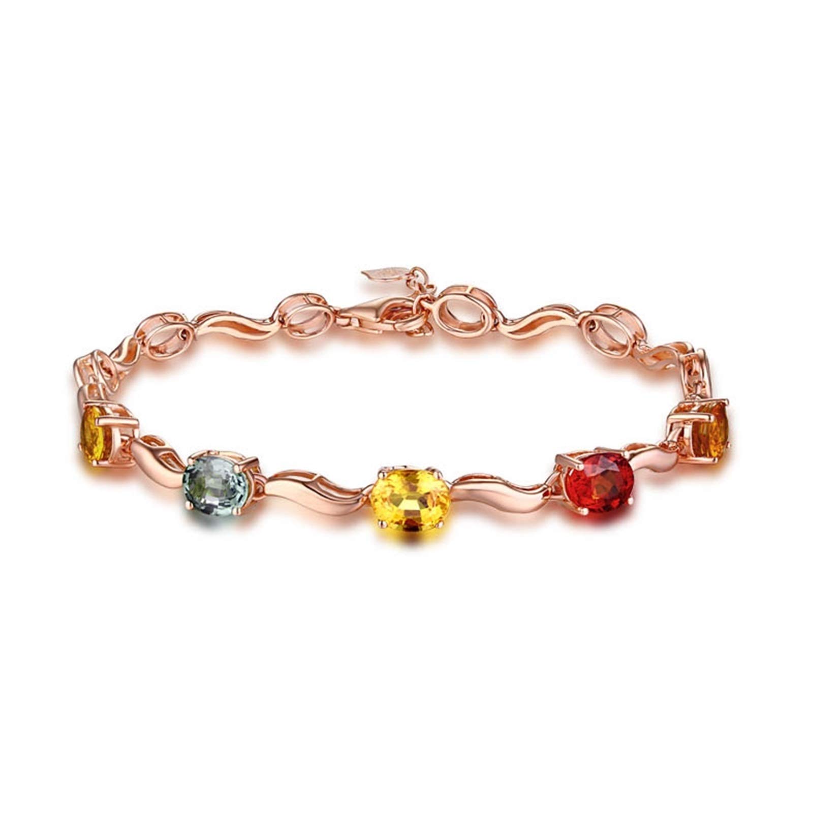 ZH1YFD Pulseras para Mujer de Oro Rosa de 18 Quilates, eslabones de Barra con Pulsera de Zafiro Multicolor de 3,5 Quilates en joyería para Mujer 17+2 CM